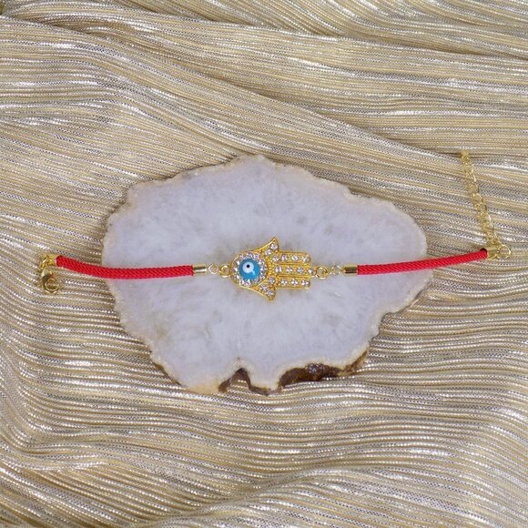 new! red string bracelet hamsa hand evil eye charm CZ adjustable protection gift - Picture 5 of 6